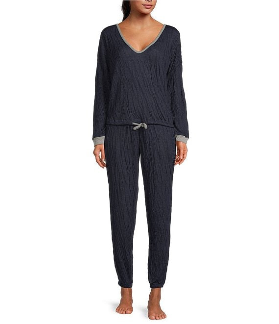 Long Sleeve Scoop Neck Crinkled Jersey Knit Lounge Set - Molly's! A Chic and Unique Boutique 