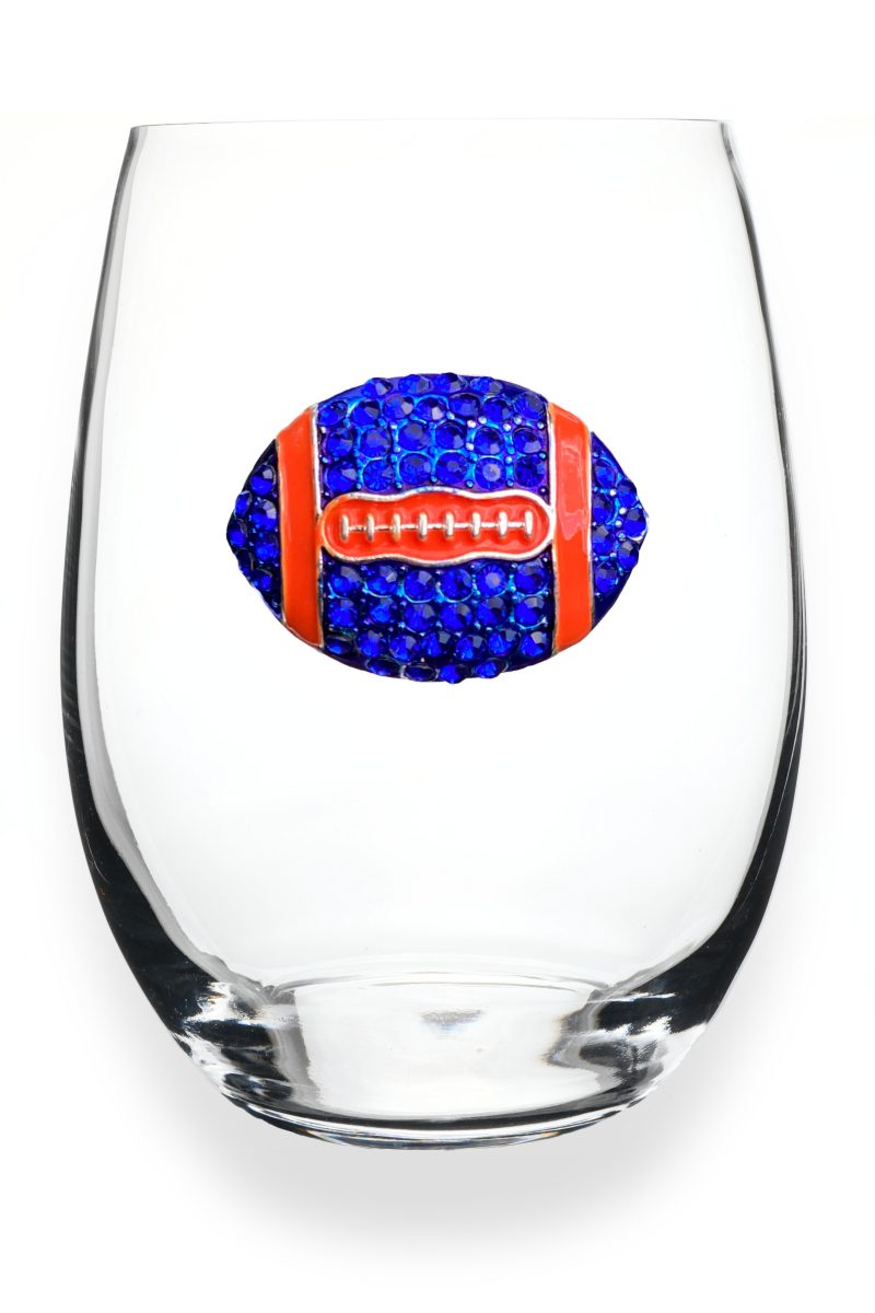 ORANGE AND BLUE FOOTBALL STEMLESS WINE GLASS - Molly's! A Chic and Unique Boutique 