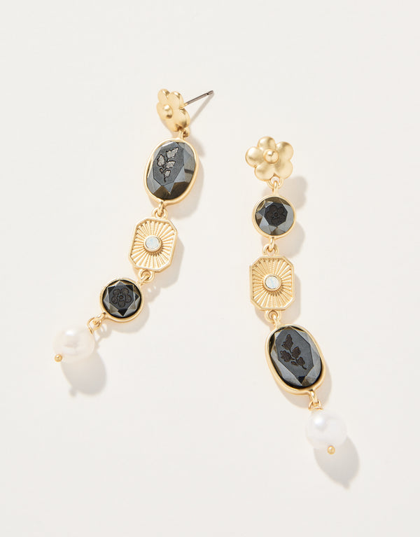 Linden Asymmetrical Earrings Black/Pearl - Molly's! A Chic and Unique Boutique 