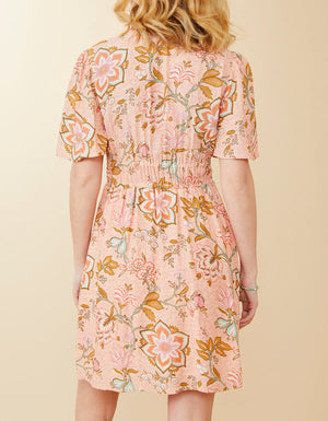 ELAYNE SPLITNECK DRESS CALM WATERS FLORAL CHINTZ - Molly's! A Chic and Unique Boutique 