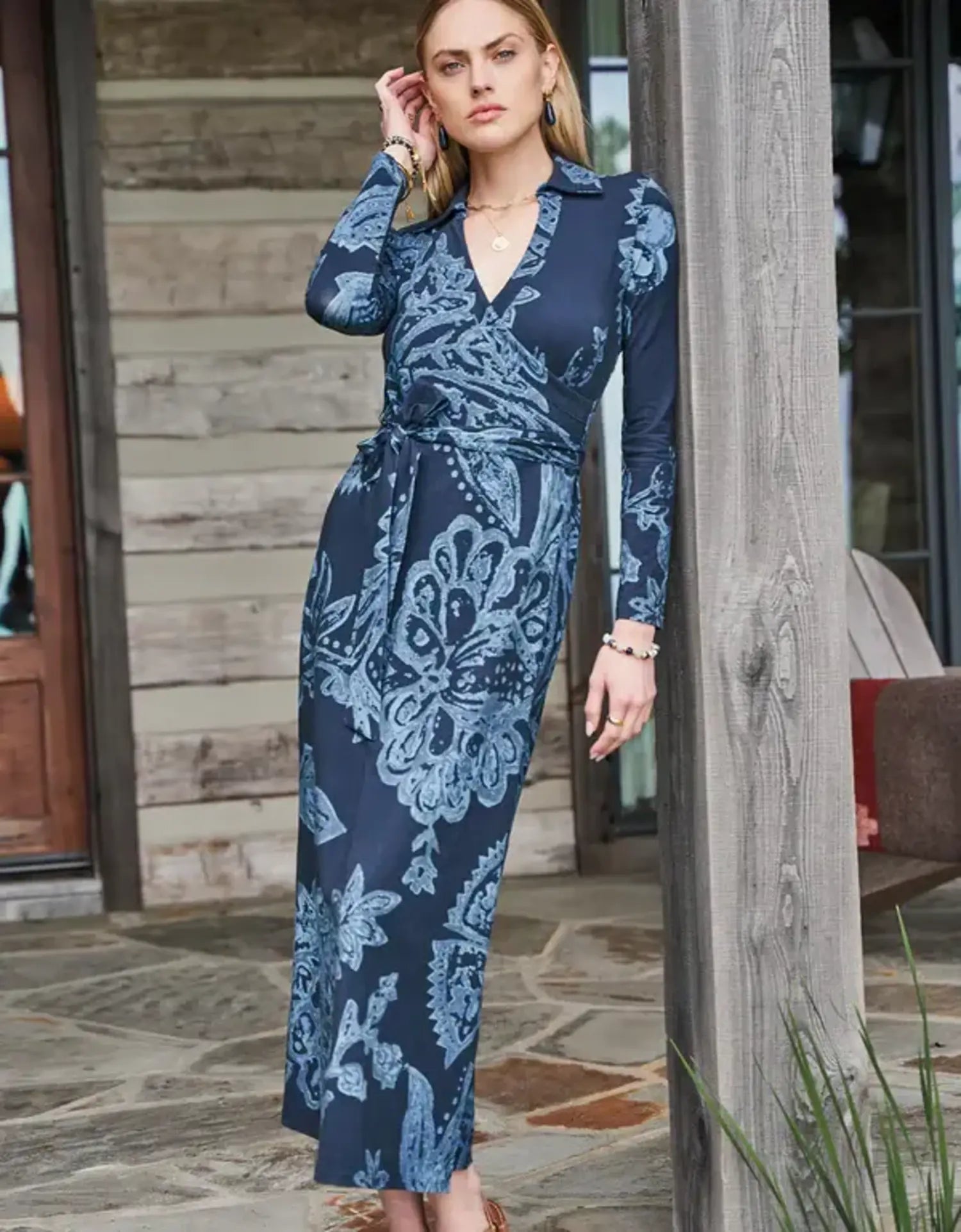 Iris Jersey Midi Dress Kalalanta Jacobean Navy L Iris Jersey Midi Dress Kalalanta Jacobean Navy L