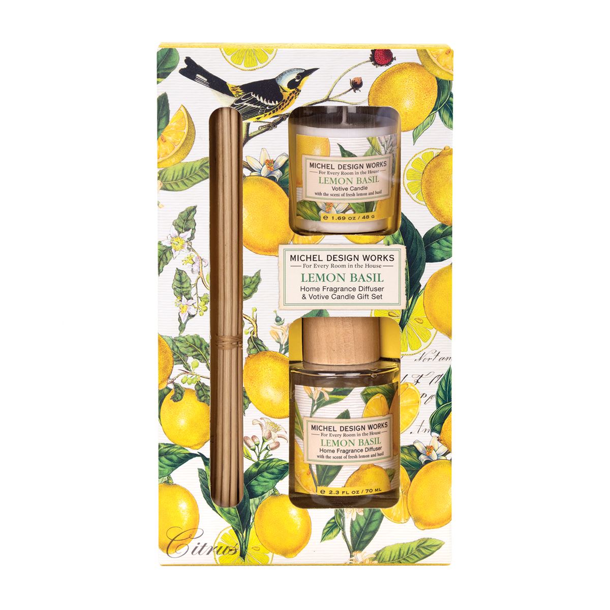 Lemon Basil Home Fragrance Diffuser and Votive Candle Gift Set - Molly's! A Chic and Unique Boutique 