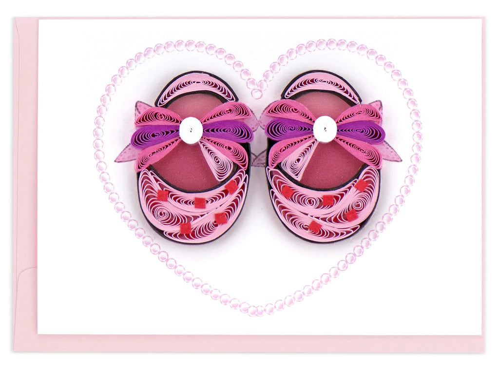 Quilled Pink Baby Booties Gift Enclosure Mini Card - Molly's! A Chic and Unique Boutique 