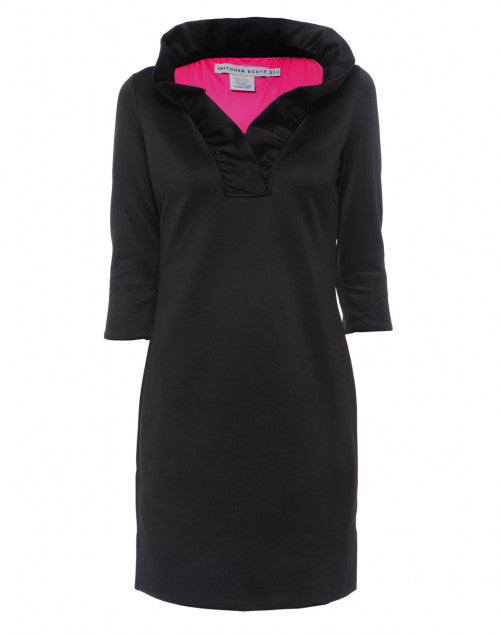 BLACK RUFFLE NECK DRESS