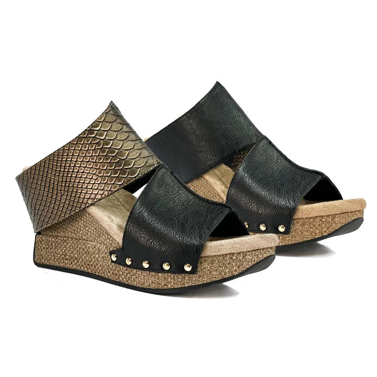 VIRGINIA REVERSIBLE SANDAL- SNAKE/BLACK - Molly's! A Chic and Unique Boutique 