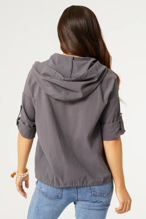 KALIYAH HOODED 3/4 SLEEVE ZIP-FRONT JACKET