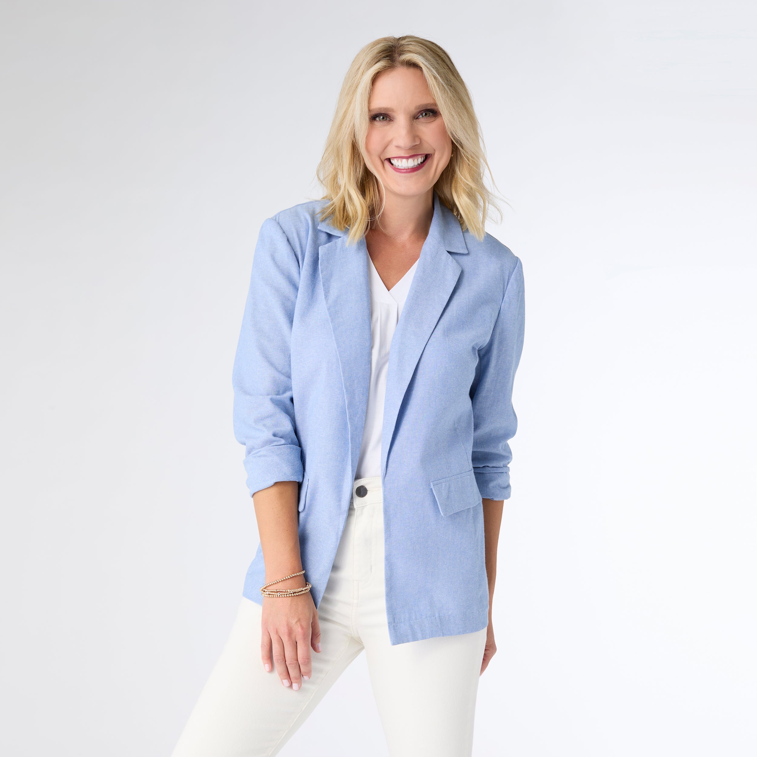 NEWPORT LIGHTWEIGHT BLAZER- LIGHT DENIM - Molly's! A Chic and Unique Boutique 
