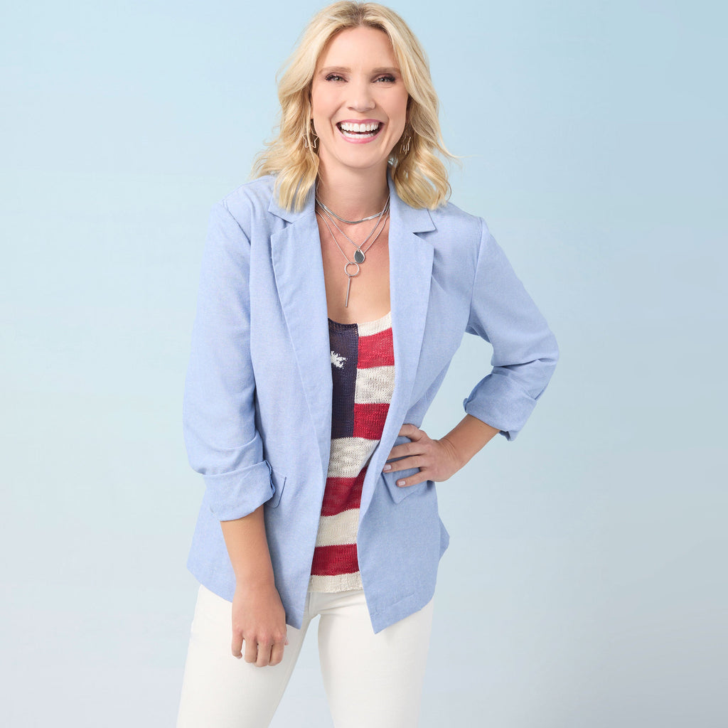 NEWPORT LIGHTWEIGHT BLAZER- LIGHT DENIM - Molly's! A Chic and Unique Boutique 