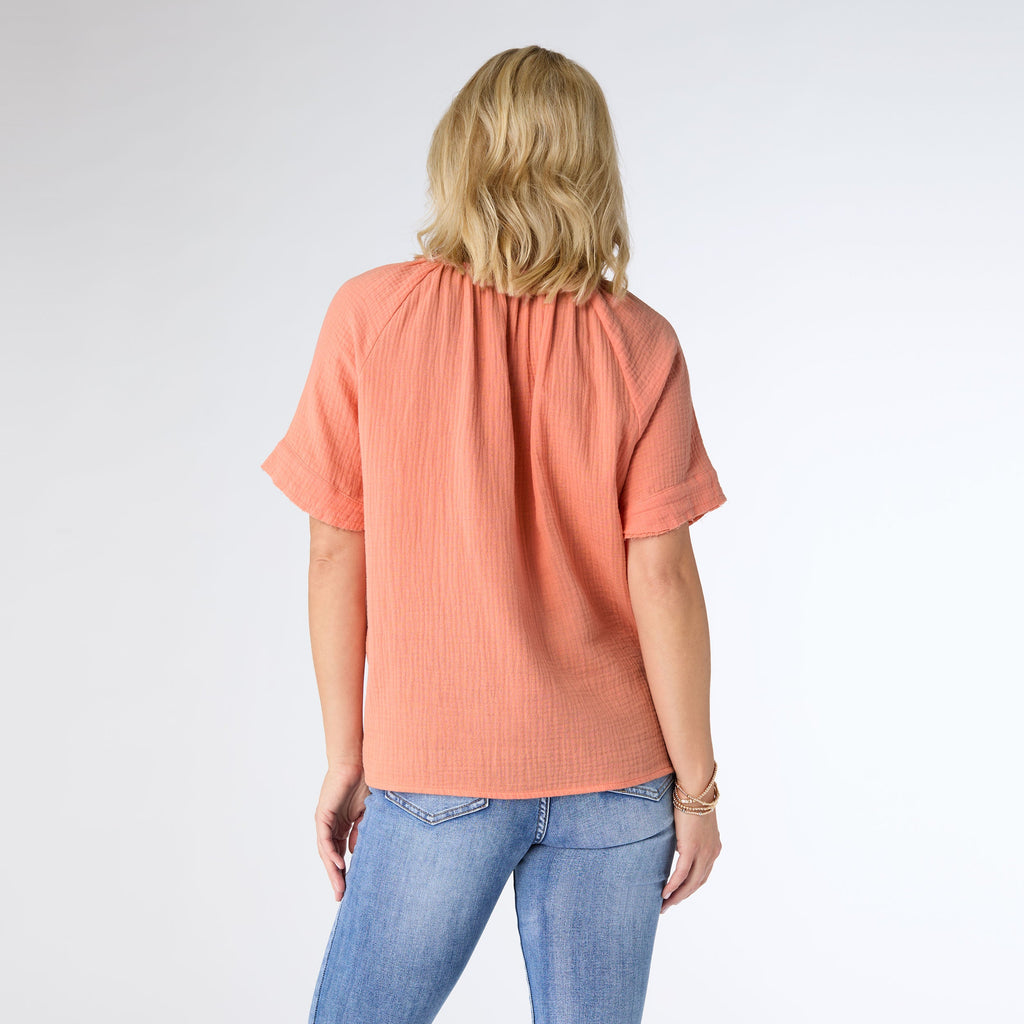 ELAYNA GAUZE TOP- CORAL - Molly's! A Chic and Unique Boutique 