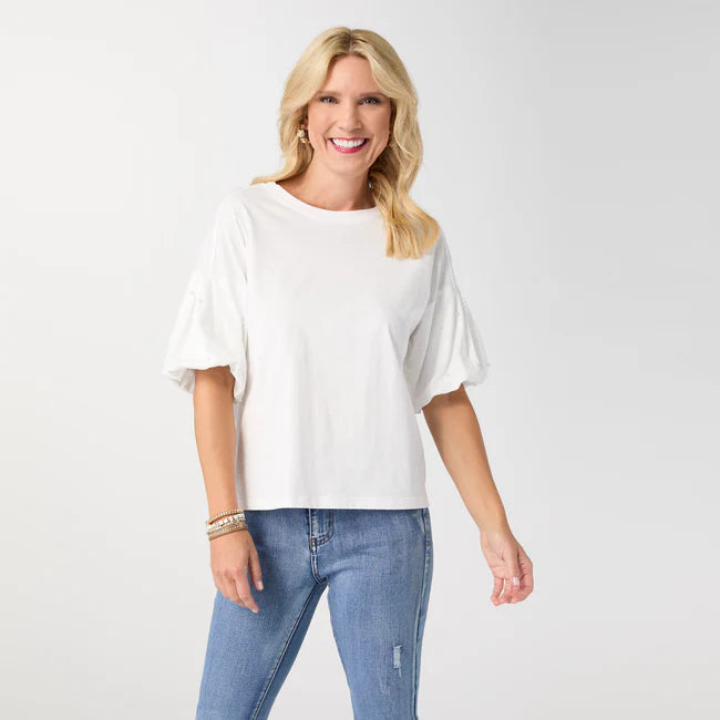 CAMILLE TOP PEARL PUFF SLEEVE - Molly's! A Chic and Unique Boutique 