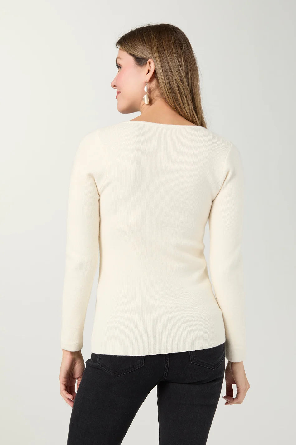 Kamryn V-Neck Rib Knit Top - Ivory