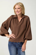 Morrison Puffy 3/4 Sleeve Top - Chocolate
