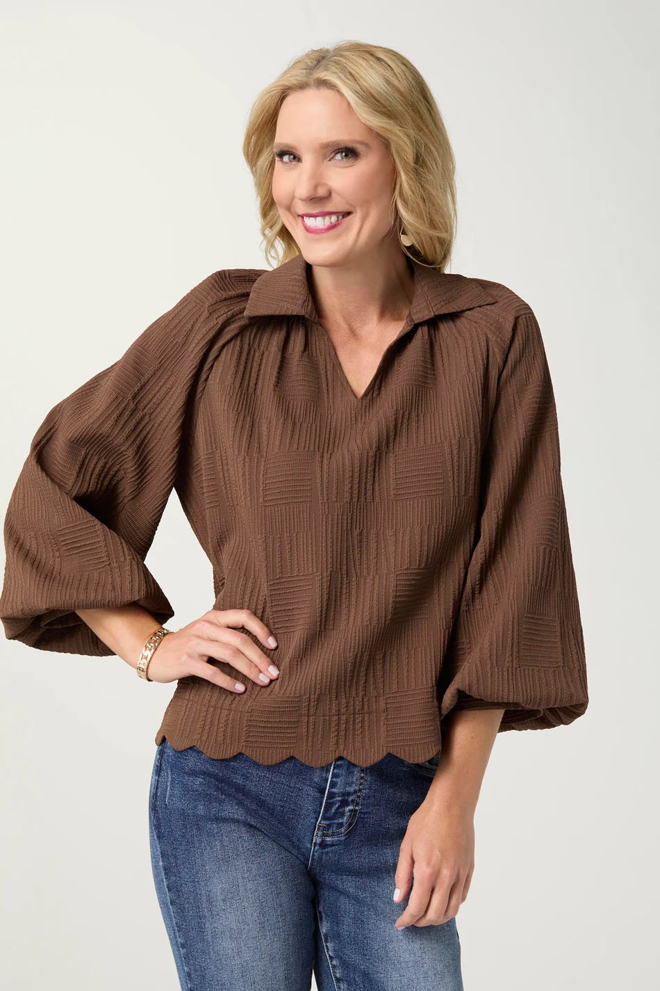 Morrison Puffy 3/4 Sleeve Top - Chocolate