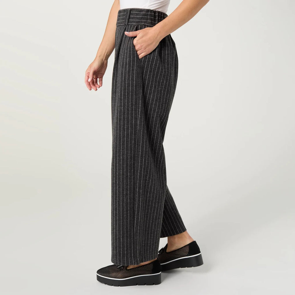 Ventura Brushed Stripe Wide Leg Crop Pant- Grey