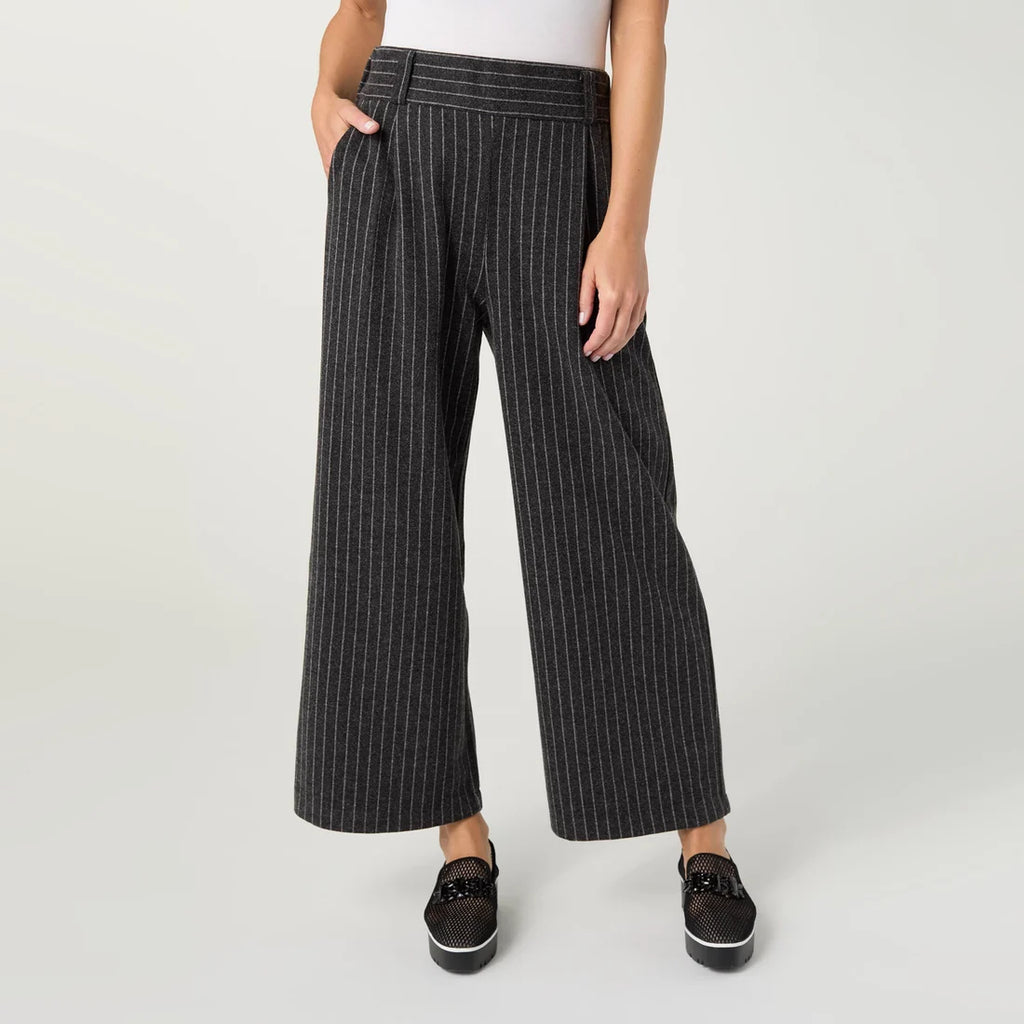 Ventura Brushed Stripe Wide Leg Crop Pant- Grey