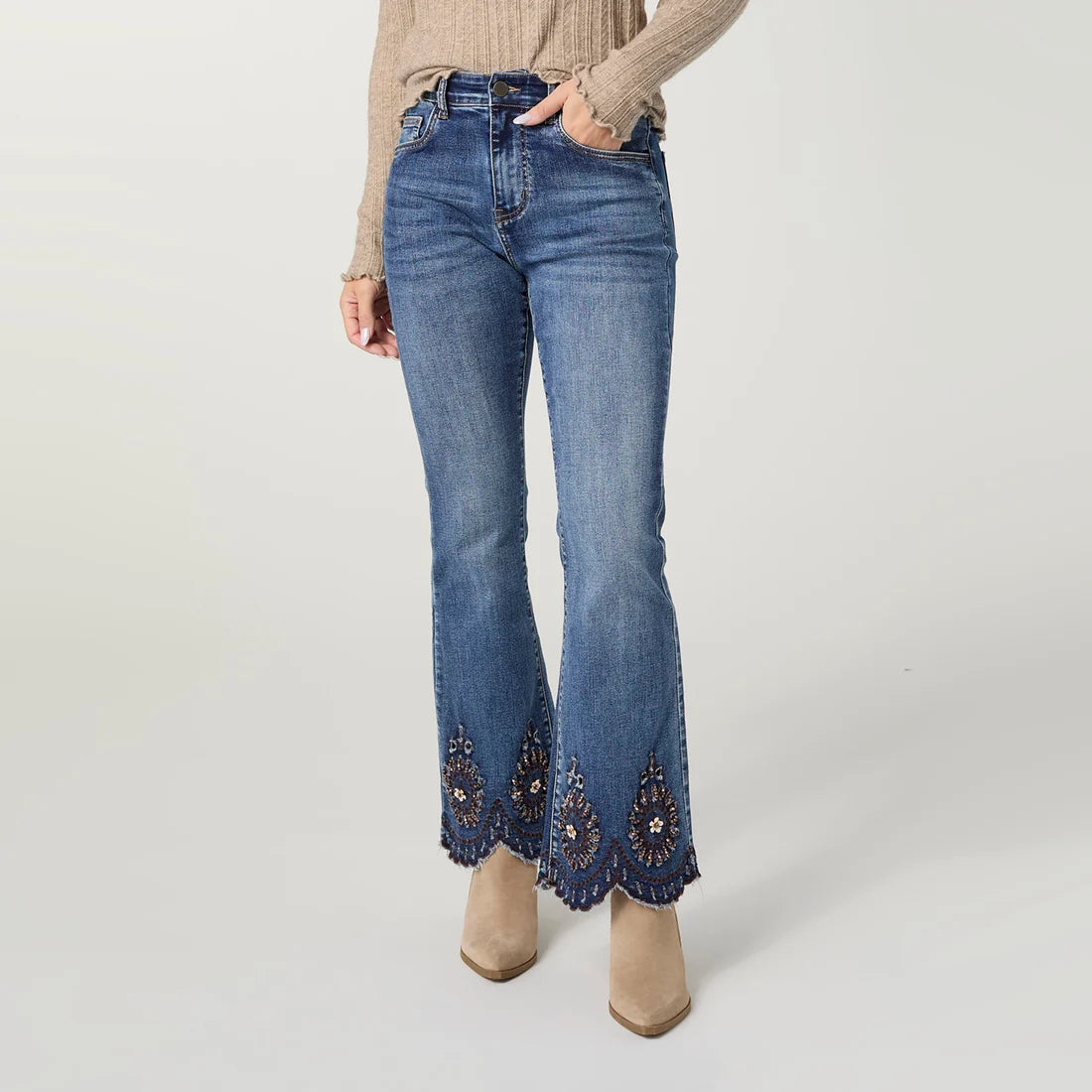EverStretch Flare with Beaded Scallop Hem