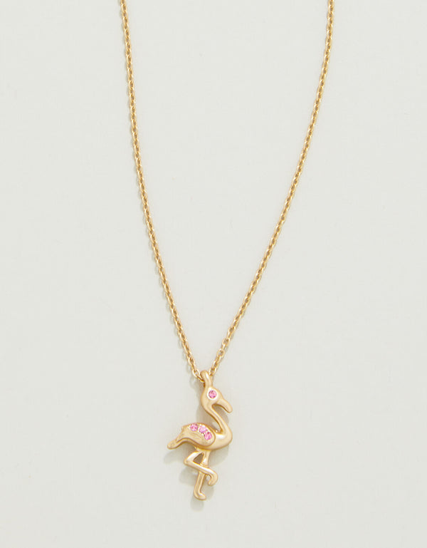 Pink & Gold Color Flamingo Pendant Necklace With 18.5
