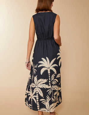 KEILA MIDI DRESS SOUTHERN RESORT PALMS BLACK