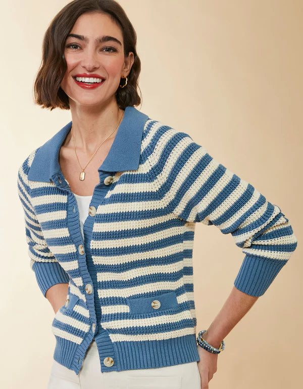 LYDIE CARDIGAN BLUESTONE STRIPE - Molly's! A Chic and Unique Boutique 