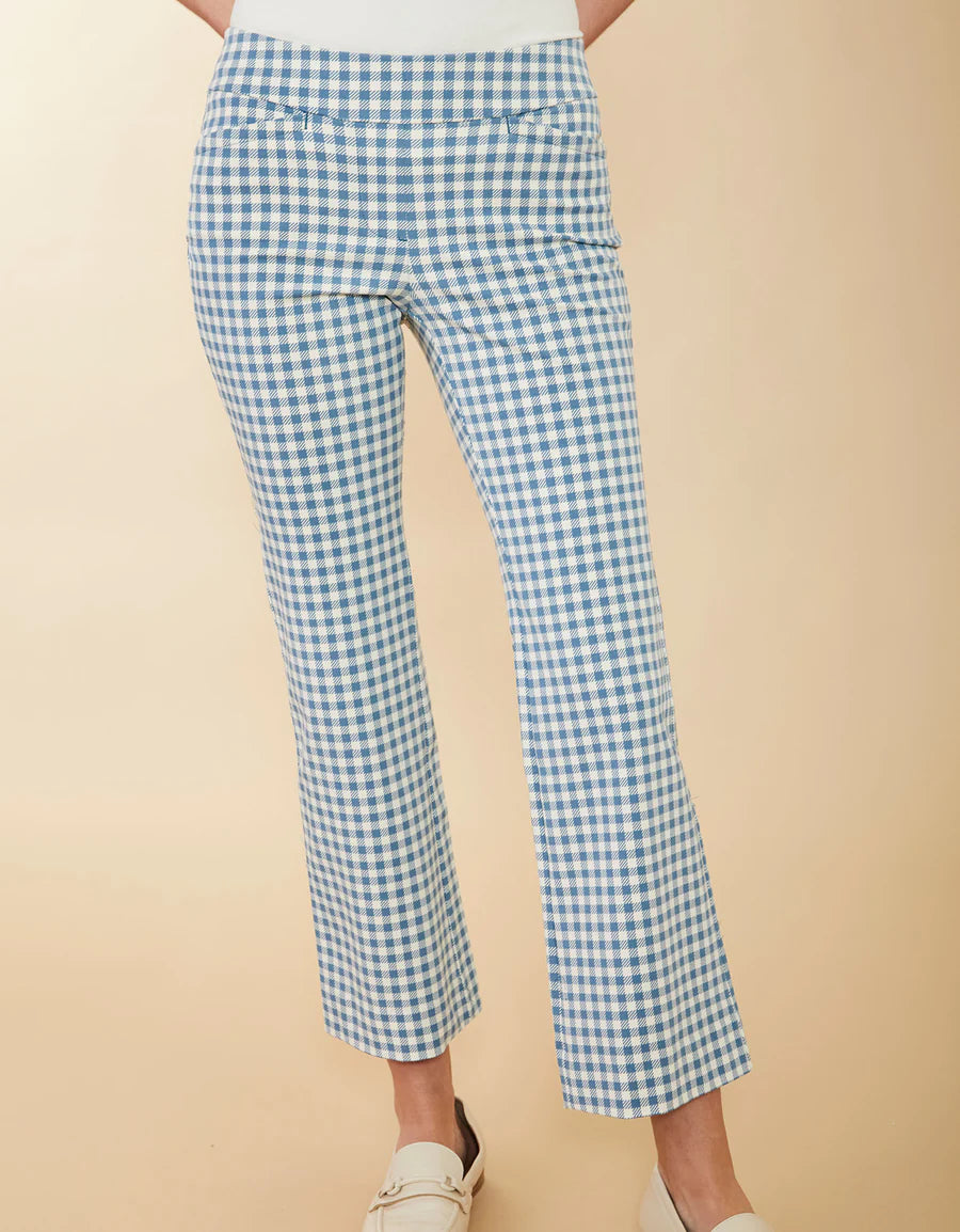MAREN KICK FLARE PANT CLARA GINGHAM BLUESTONE - Molly's! A Chic and Unique Boutique 