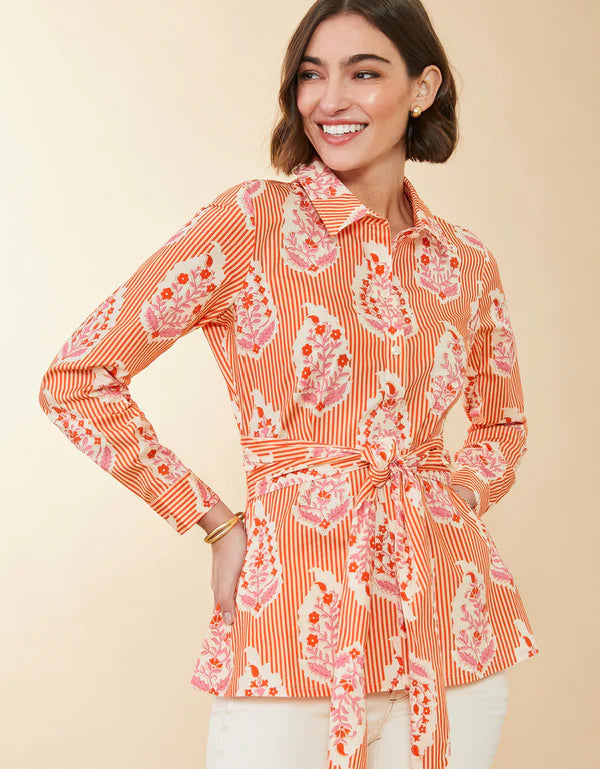 MARIANNE BLOUSE RICHMOND HILL STRIPE FLORAL MOTIF RED - Molly's! A Chic and Unique Boutique 