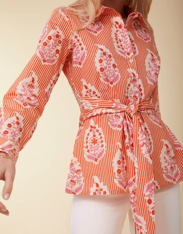 MARIANNE BLOUSE RICHMOND HILL STRIPE FLORAL MOTIF RED - Molly's! A Chic and Unique Boutique 