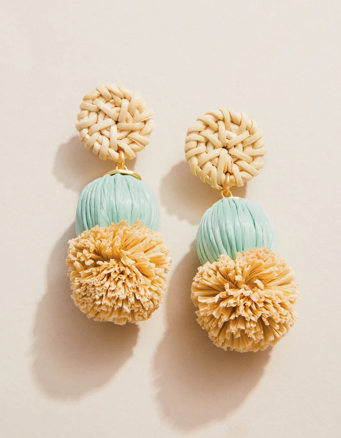 STRAW POM EARRINGS SEA FOAM - Molly's! A Chic and Unique Boutique 