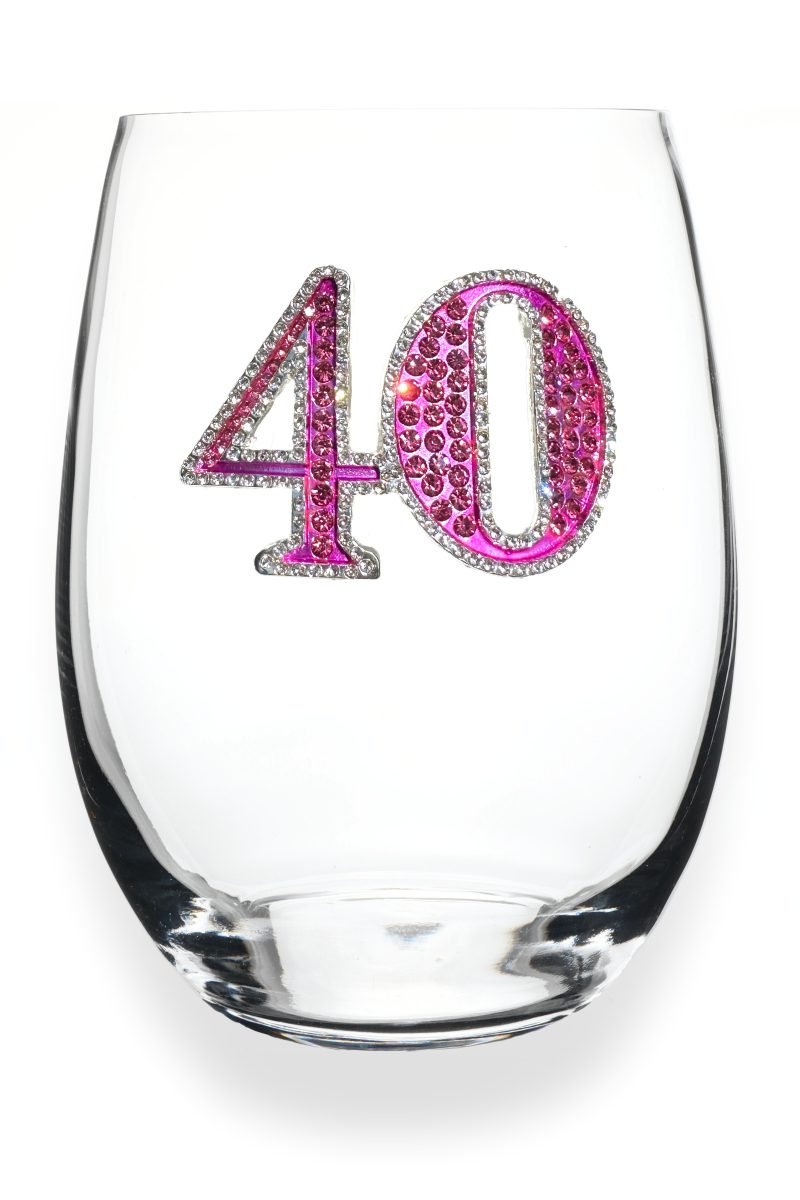 JEWELED 40TH BIRTHDAY STEMLESS WINE GLASS - Molly's! A Chic and Unique Boutique 