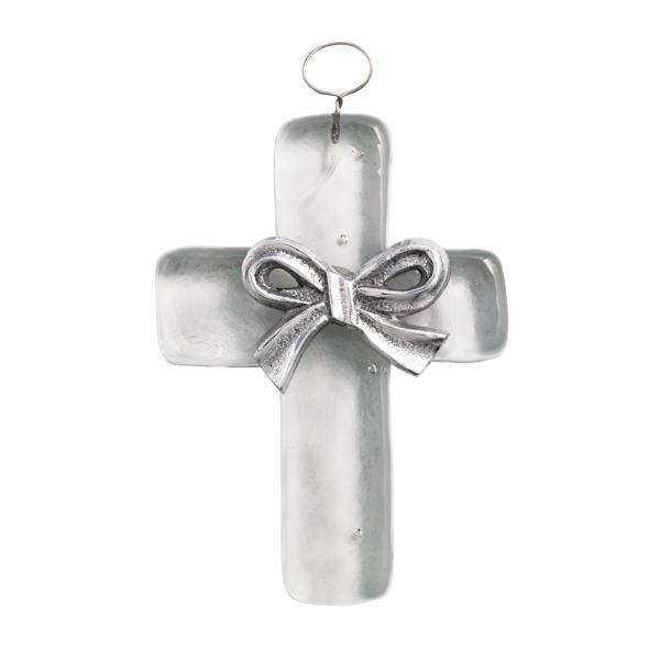 CROSS METAL BOW GLASS ORNAMENT