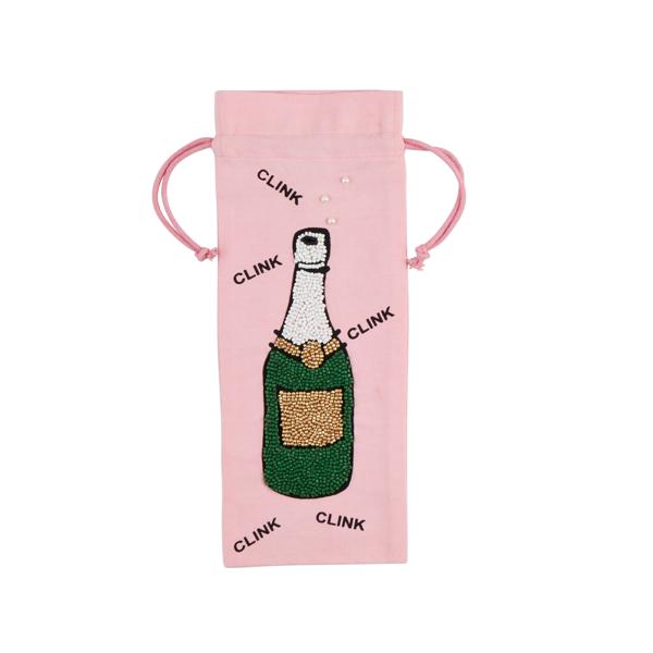 CHAMPAGNE BOTTLE BEADED WINE BAG - Molly's! A Chic and Unique Boutique 