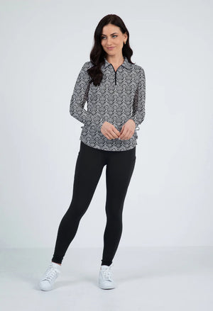 LESLIE PRINT ADJUSTABLE LENGTH LONG SLEEVE POLO