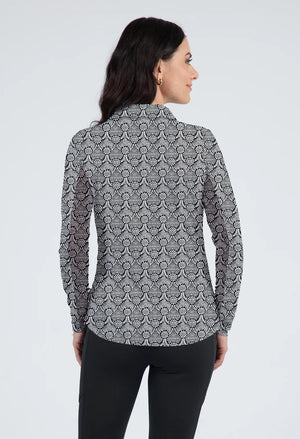 LESLIE PRINT ADJUSTABLE LENGTH LONG SLEEVE POLO