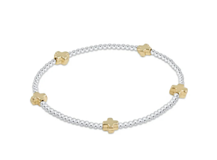 Signature Cross Small Sterling Mixed Metal Pattern 2mm Bead Bracelet - Gold - Molly's! A Chic and Unique Boutique 