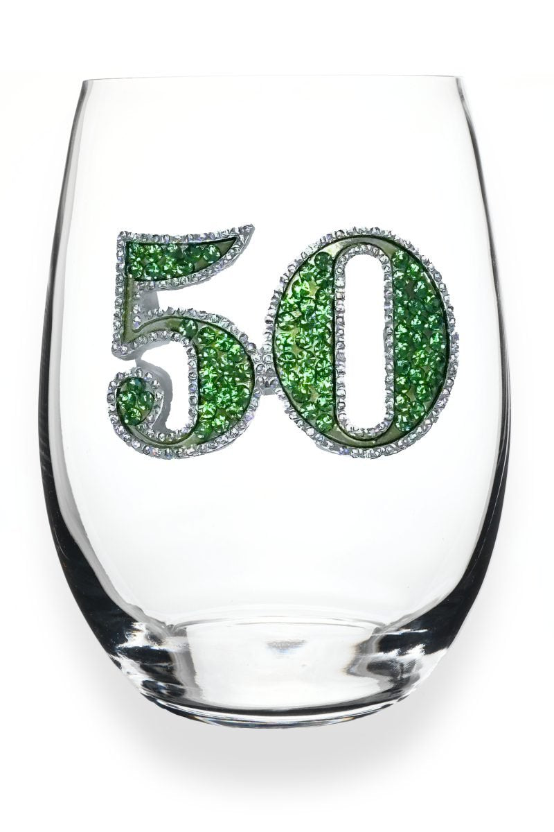 JEWELED 50TH BIRTHDAY STEMLESS WINE GLASS - Molly's! A Chic and Unique Boutique 