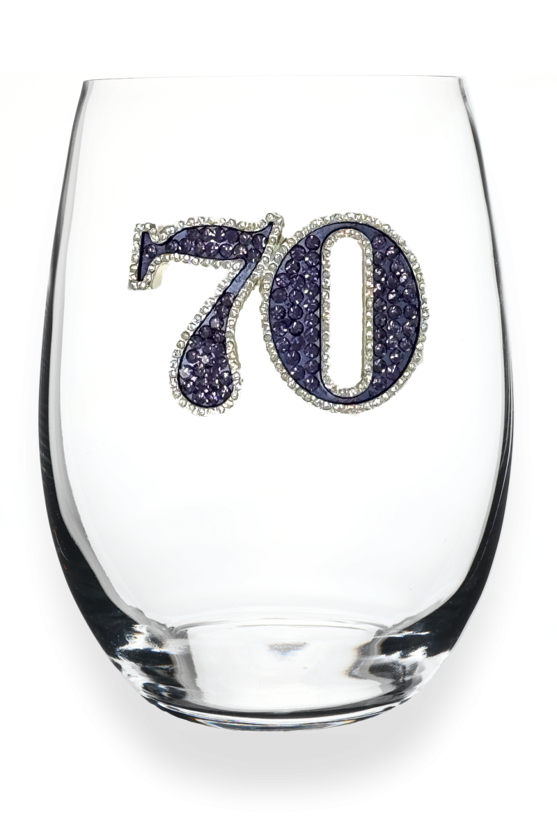 JEWELED 70TH BIRTHDAY STEMLESS WINE GLASS - Molly's! A Chic and Unique Boutique 