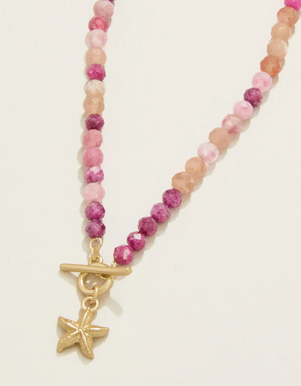 CALM WATERS NECKLACE RUBY/SUNSTONE
