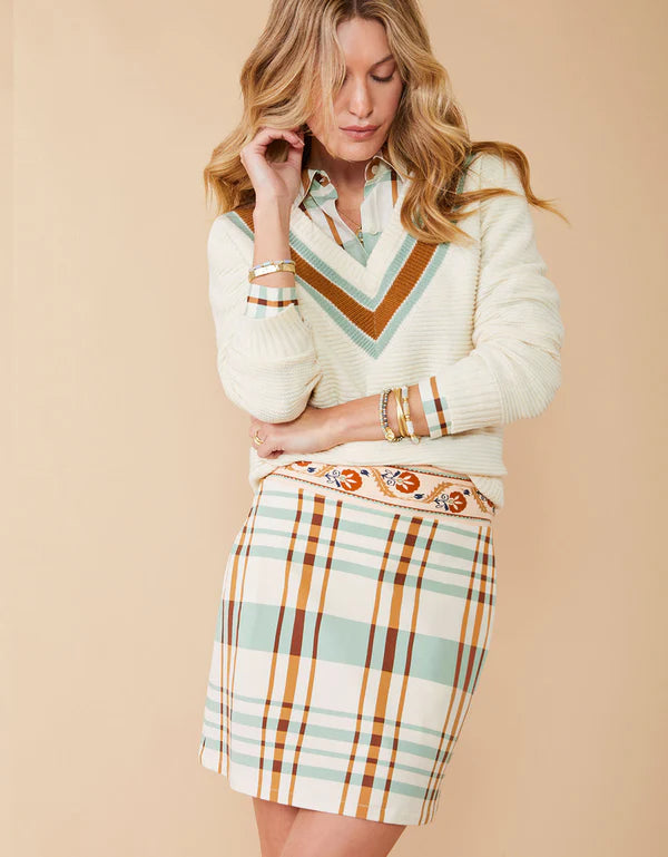 MATILDA BI STRETCH SKORT KALALANTA PLAID CREAM - Molly's! A Chic and Unique Boutique 