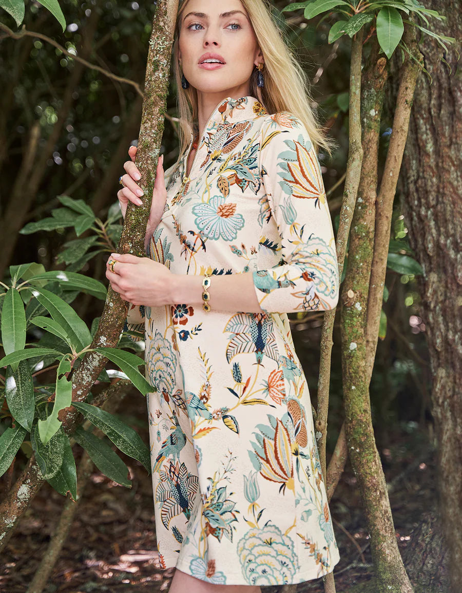 NORA HALF-ZIP DRESS KALALANTA BIRD FLORAL