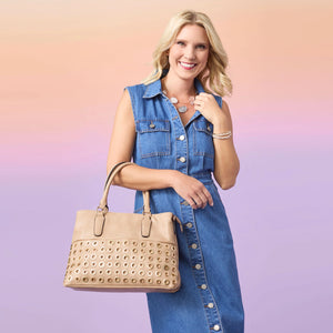 Coco + Carmen Amabel Grommet Tote (available in tan and dusty blue) - Molly's! A Chic and Unique Boutique 