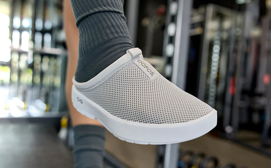 WOMENS OOCOOZIE SPORT MULE- WHITE GRAY - Molly's! A Chic and Unique Boutique 