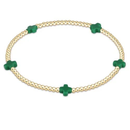 Signature Cross Small Gold 2mm Bracelet- Emerald - Molly's! A Chic and Unique Boutique 