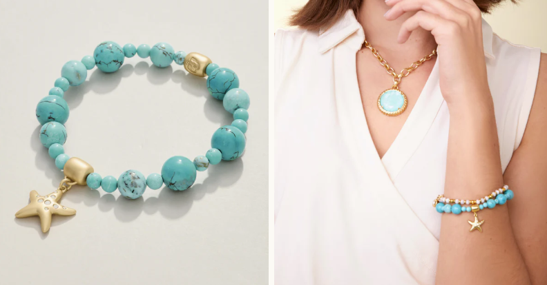 CHARMED STRETCH BRACELET 10MM TURQUOISE/STARFISH