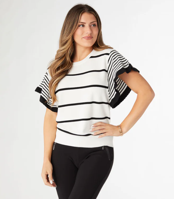 CLAUDIA KNIT STRIPED TOP WITH SCALLOPED SLEEVE - Molly's! A Chic and Unique Boutique 