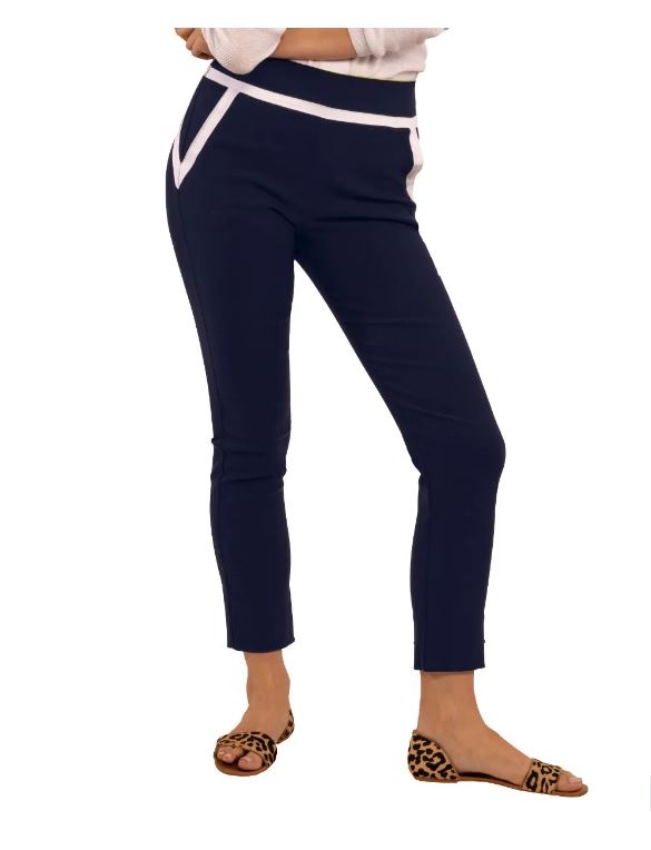 GRIPELESS PULL ON PANT NAVY W/ WHITE STRIPE - Molly's! A Chic and Unique Boutique 
