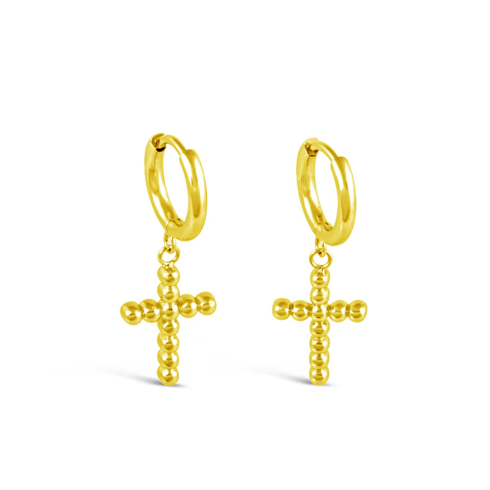 CROSS HOOP EARRINGS GOLD