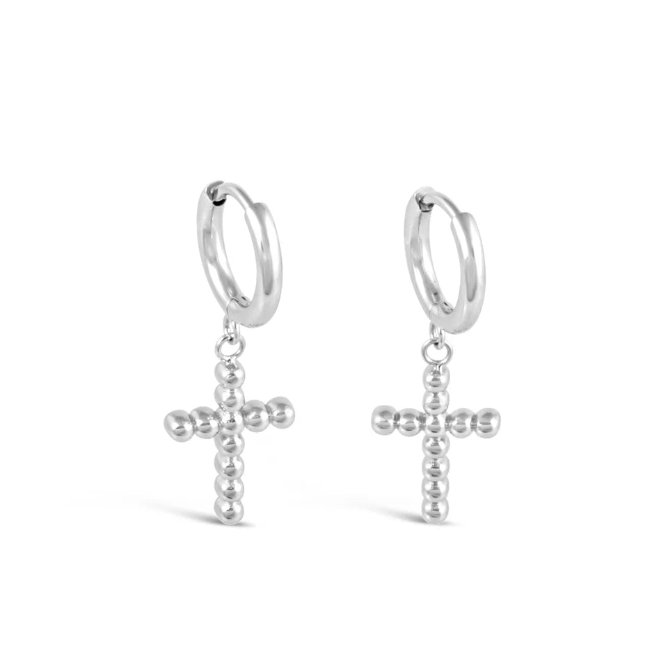 CROSS HOOP EARRINGS SILVER