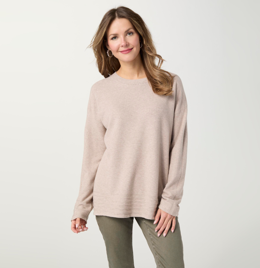 Arvilla Sweater with Border Detail - Doeskin - Molly's! A Chic and Unique Boutique 