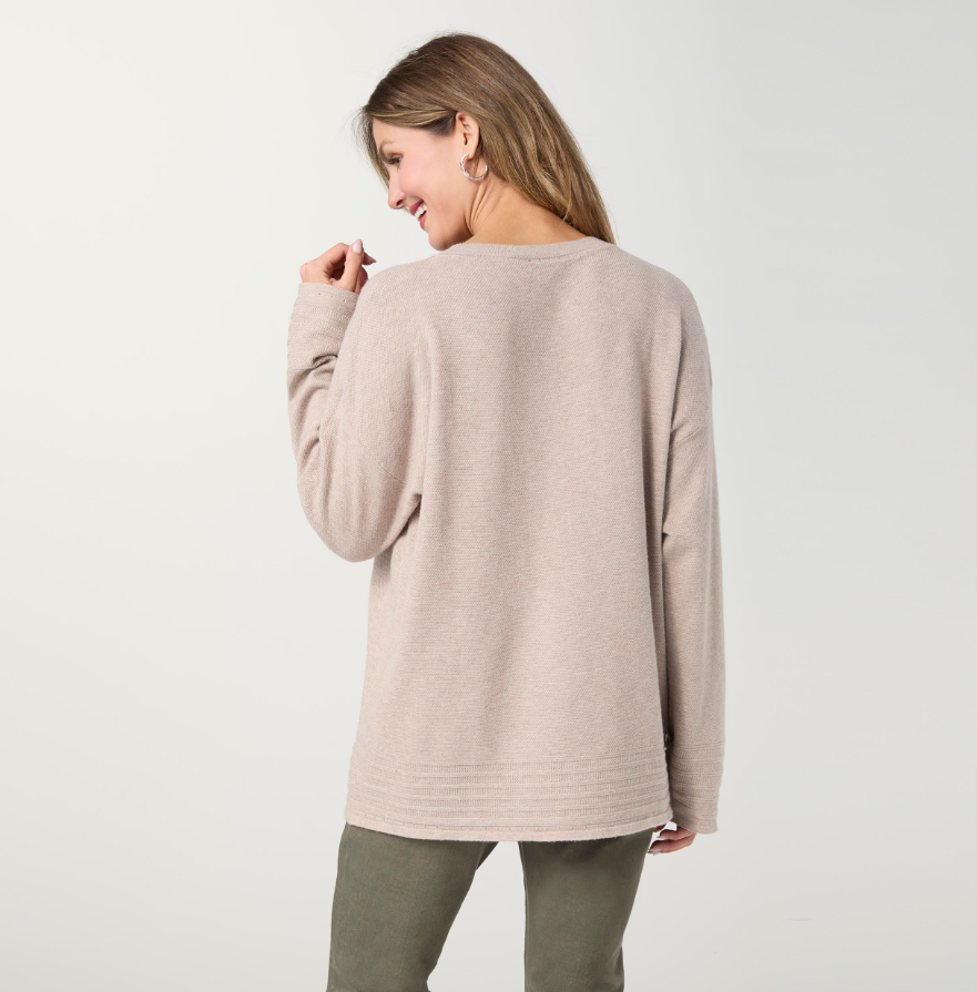 Arvilla Sweater with Border Detail - Doeskin - Molly's! A Chic and Unique Boutique 