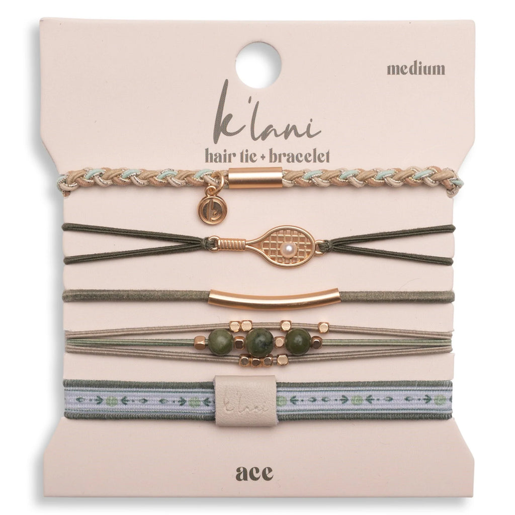 "Ace" Green & Gold Tennis Racket Charm Hair Tie Bracelets