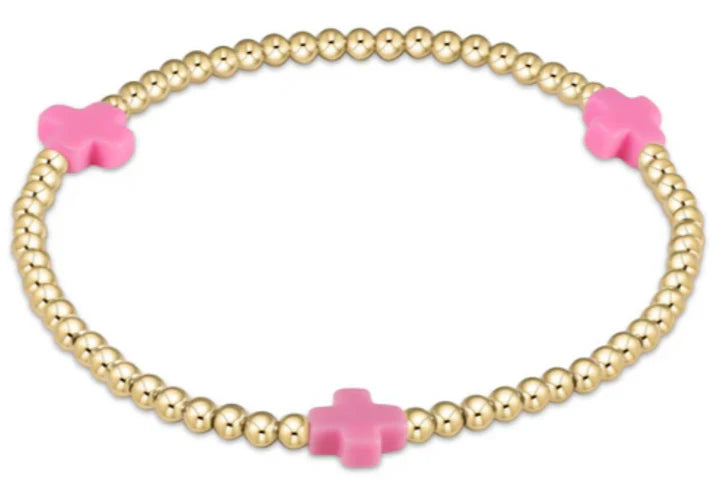 Extends Signature Cross Gold 3mm Bead Bracelet- Bright Pink or Hope Unwritten- Bright Blue - Molly's! A Chic and Unique Boutique 